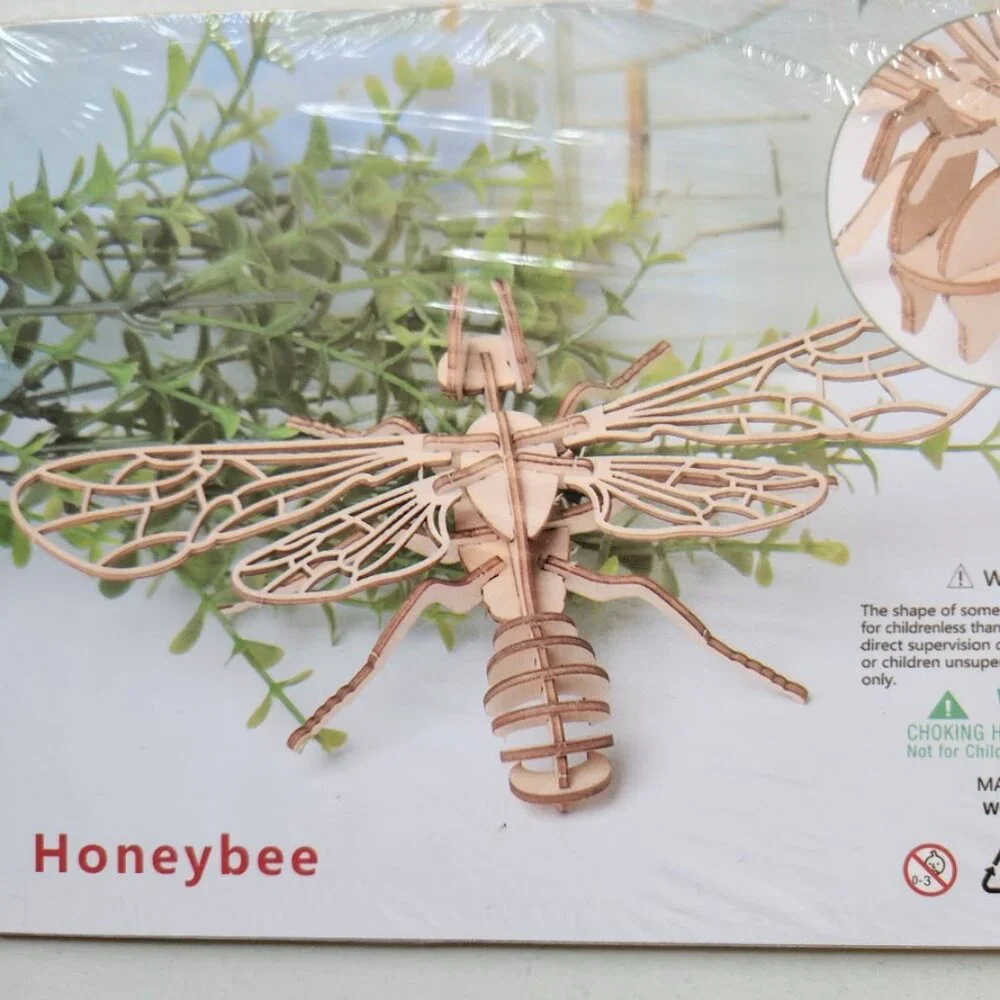 NEW 3D Wooden Bee Honeybee Puzzle Insect Animal Model Kit STEM Crafts DIY Brain